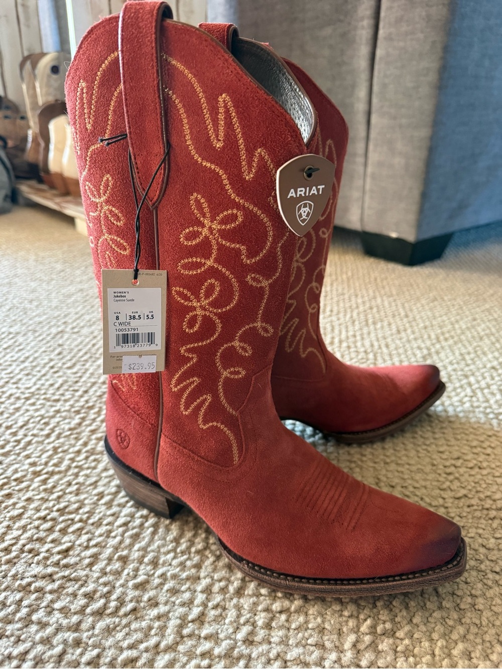 Ariat Women’s Jukebox Cayenne Suede Cowboy Boots - Picture 2 of 5